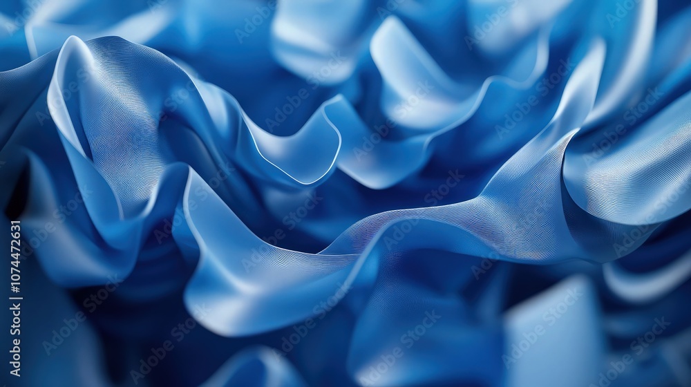 A surreal 3D render of shimmering, folded blue silk suspended in mid-air, with layers forming soft spirals and waves. The intricate drapery floats effortlessly, creating a stylish abstract background. A surreal 3D render of shimmering, folded blue silk suspended in mid-air, with layers forming soft spirals and waves. The intricate drapery floats effortlessly, creating a stylish abstract background.