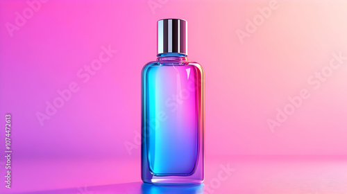 Glass Perfume Bottle on Pink Background - 3D Illustration