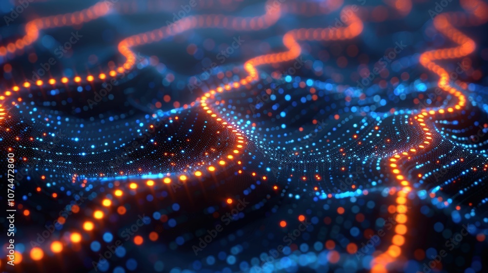 Abstract Waves of Light in Blue and Orange Colors Representing Digital Data Flow and Connectivity in a Futuristic Technology Concept Abstract Waves of Light in Blue and Orange Colors Representing Digital Data Flow and Connectivity in a Futuristic Technology Concept