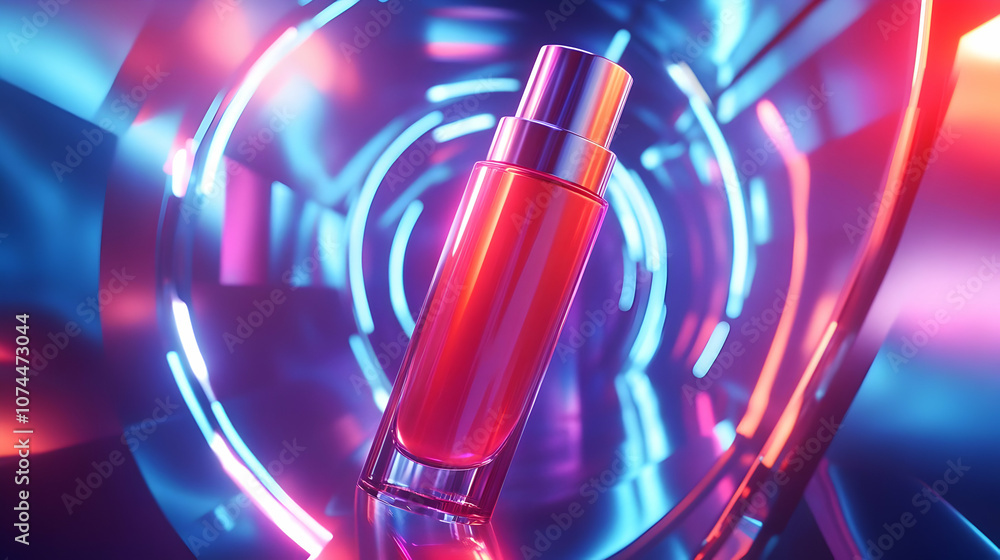 Neon Glow 3D Render of a Red Glass Bottle Neon Glow 3D Render of a Red Glass Bottle