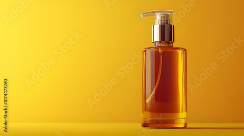Wallpaper Mural Golden Amber Bottle on Yellow Background - Realistic 3D Illustration Torontodigital.ca