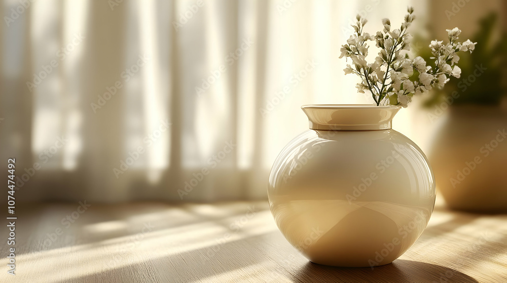 White Vase with Flowers on a Wooden Table - Illustration White Vase with Flowers on a Wooden Table - Illustration