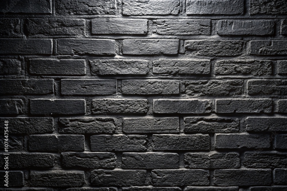 Fototapeta premium Dark Grunge Texture of a Black Concrete Wall with Brick Elements Captured in Macro Photography for Urban and Industrial Design Projects