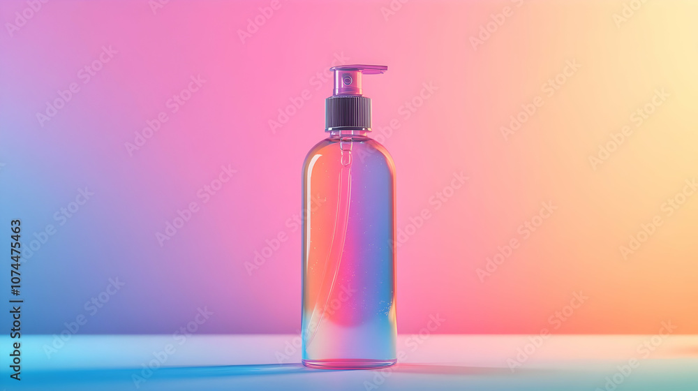 Glass Bottle With Pump on Gradient Background 3D Illustration Glass Bottle With Pump on Gradient Background 3D Illustration