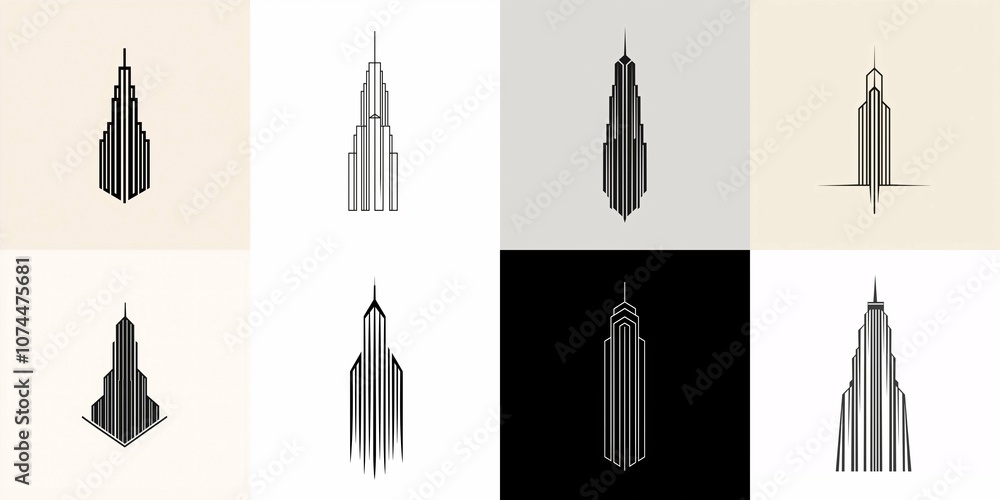 Minimalistic logo design showcasing a stylized skyscraper with sleek lines and geometric forms, reflecting a contemporary and professional aesthetic. Minimalistic logo design showcasing a stylized skyscraper with sleek lines and geometric forms, reflecting a contemporary and professional aesthetic.