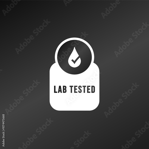 Lab tested label vector for product design element. Simple lab tested label for product packaging. Best lab tested sign for cosmetic or health product packaging design element.