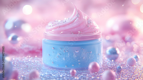 Pink and Blue Cream Jar with Glitter 3D Illustration