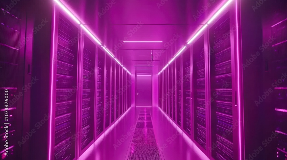 Futuristic Neon Corridor in Data Center Futuristic Neon Corridor in Data Center