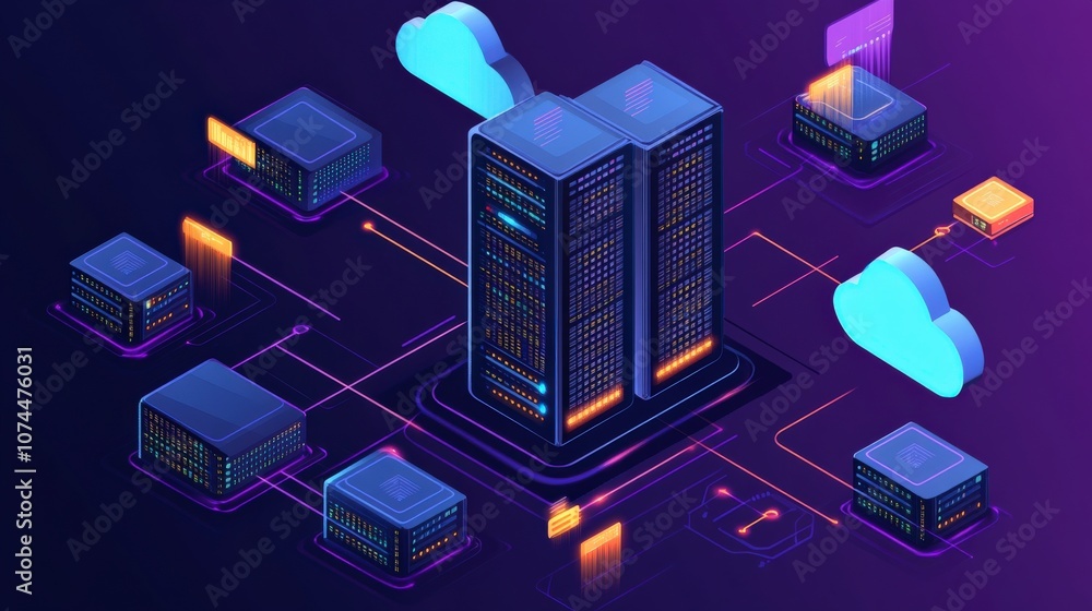 Futuristic Isometric Data Center Server Rack Network Futuristic Isometric Data Center Server Rack Network
