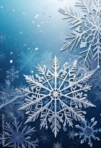 New Year background, wallpaper, postcard, beautiful snowflake on ice