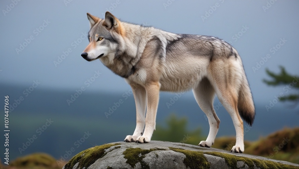 Obraz premium Wolf on rock