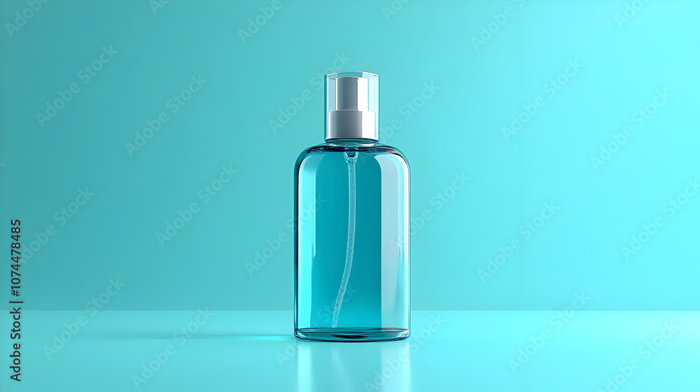 Glass Bottle with Blue Liquid on a Blue Background 3D Illustration Glass Bottle with Blue Liquid on a Blue Background 3D Illustration