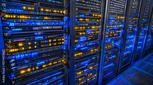 Glowing Server Racks in a Modern Data Center