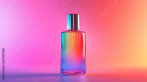 Glass Bottle with Rainbow Gradient on a Pink and Orange Background Illustration