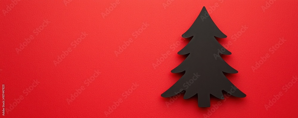 Create a stunning holiday atmosphere with a stylish black christmas tree against a bold red background Create a stunning holiday atmosphere with a stylish black christmas tree against a bold red background