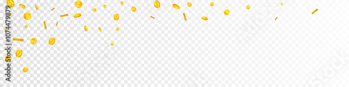 Japanese yen coins falling. Scattered gold JPY