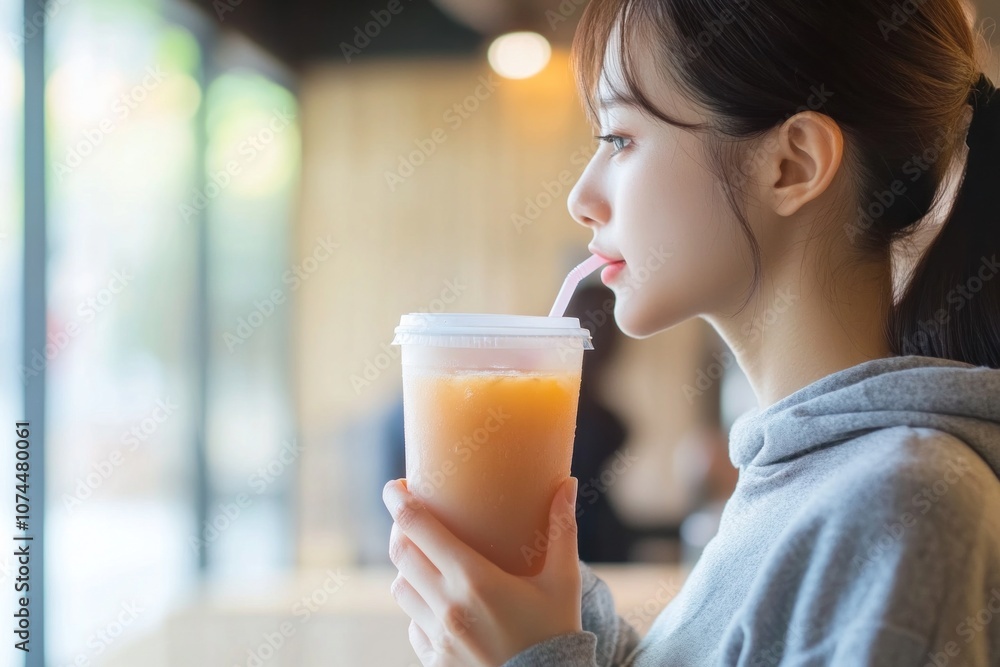 Person enjoying a cold beverage after a workout, focused on rehydration and energy Person enjoying a cold beverage after a workout, focused on rehydration and energy
