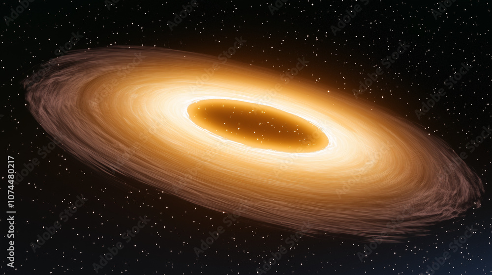 Fototapeta premium A Close-Up of a Glowing Planet Disk Floating Gracefully in Space, Set Against a Softly Focused Background of Distant Stars, Emphasizing the Celestial Object and Capturing the Serene Beauty of the Univ
