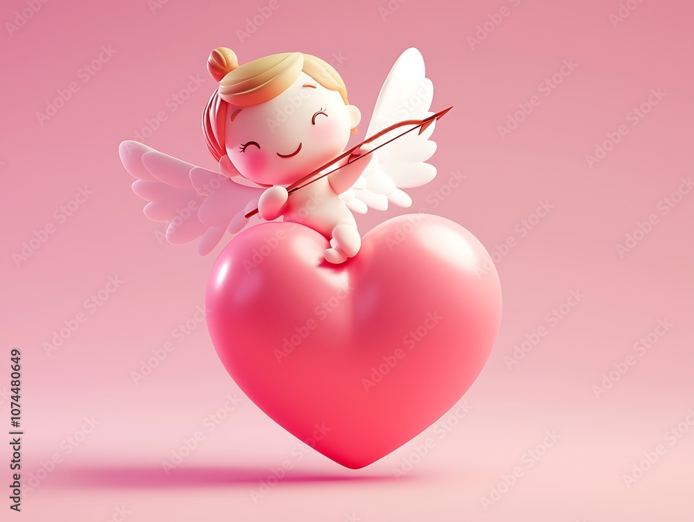 A cute pink heart with Cupid's bow and arrow A cute pink heart with Cupid's bow and arrow