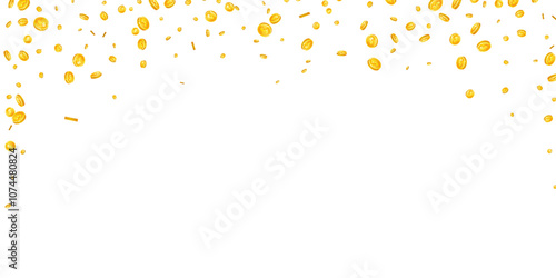 American dollar coins falling. Scattered gold USD