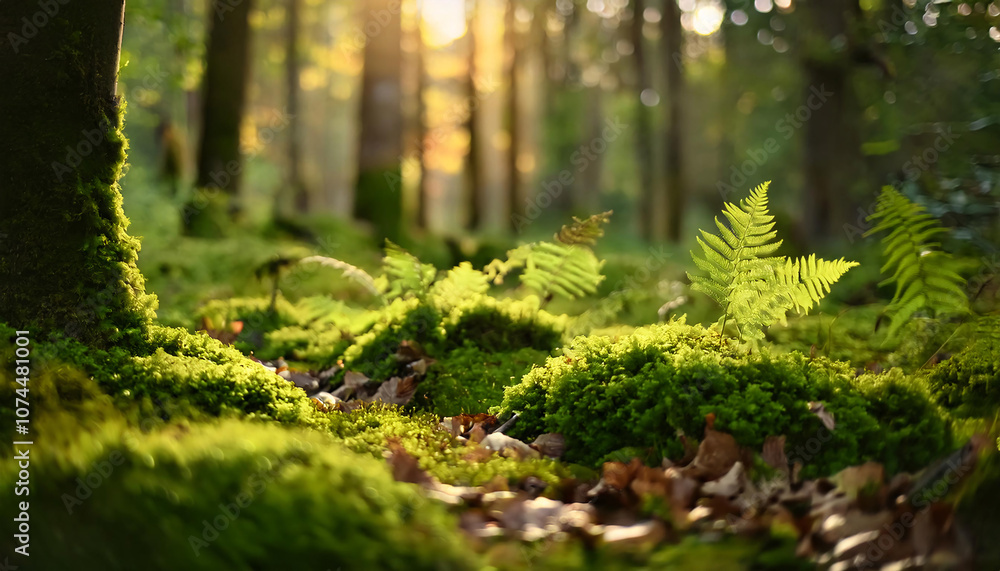 Forest Floor with Moss, Ferns, and Fallen Leaves Forest Floor with Moss, Ferns, and Fallen Leaves