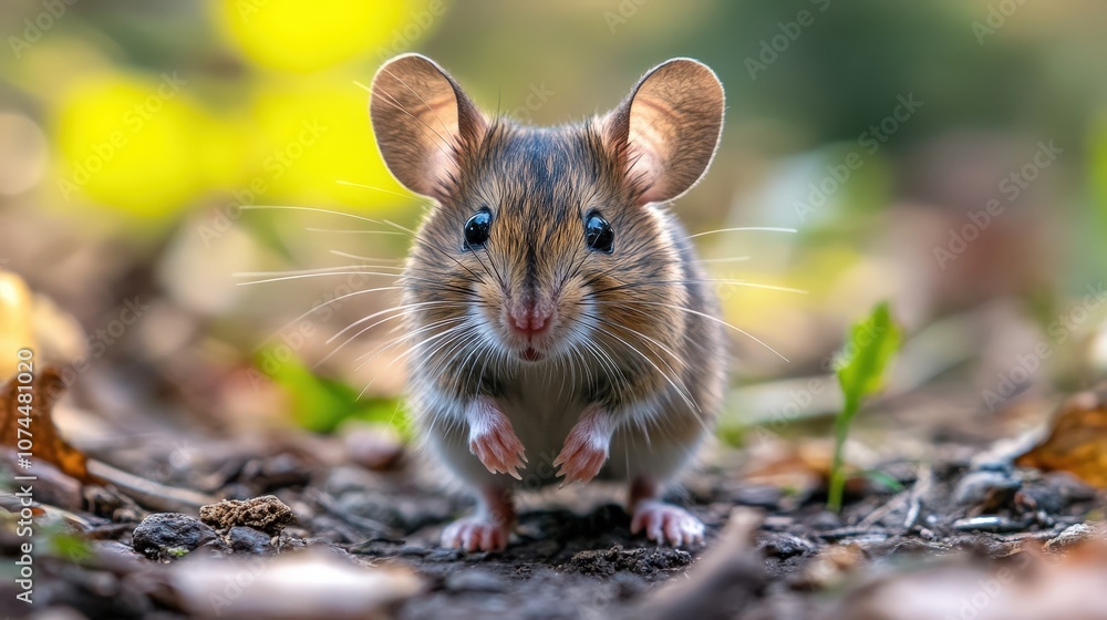 A close-up of a curious mouse exploring its natural habitat surrounded by leaves and greenery. Captivating and adorable. A close-up of a curious mouse exploring its natural habitat surrounded by leaves and greenery. Captivating and adorable.
