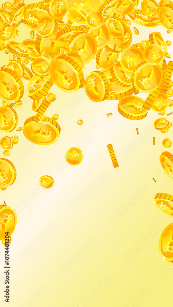 Indian rupee coins falling. Scattered gold INR Indian rupee coins falling. Scattered gold INR