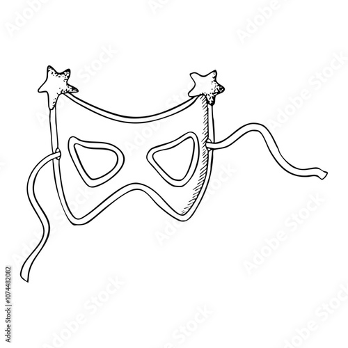 Kids superhero mask for carnival party black and white vector illustration. Purim, Mardi Gras or Fat Tuesday children costume element for coloring
