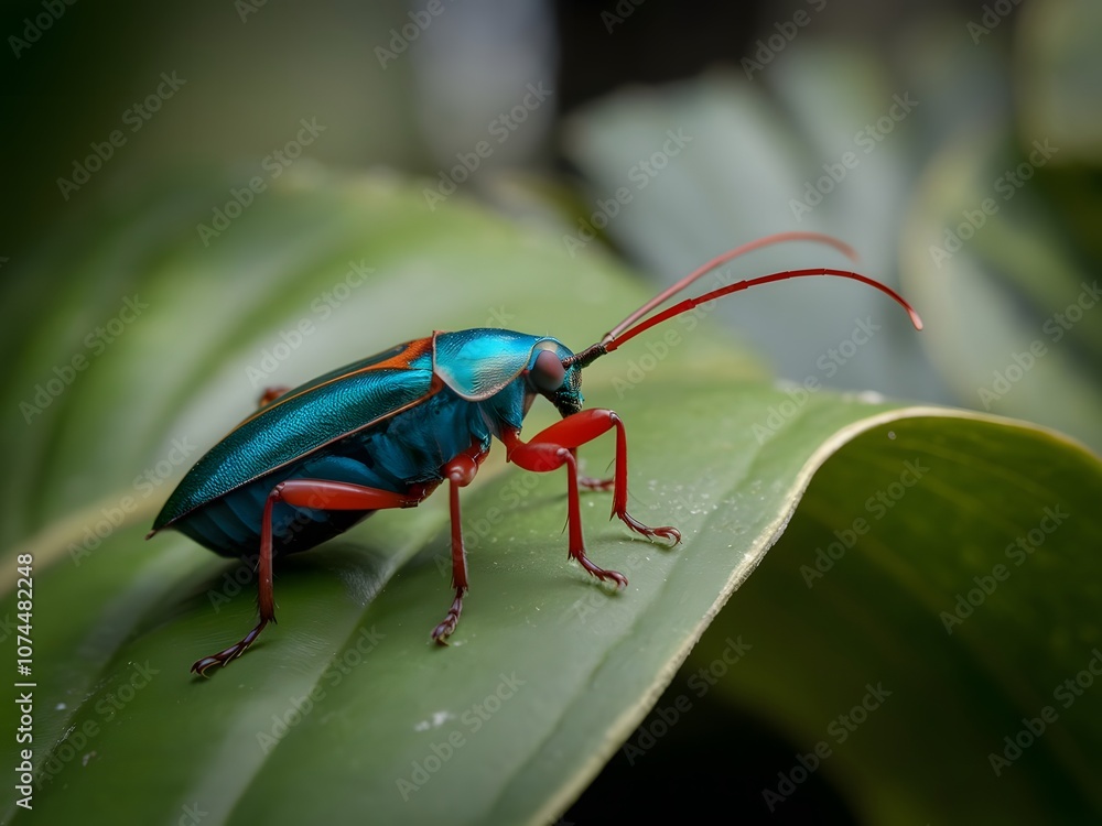 Naklejka premium Vibrant Metallic Beetle on a Leaf