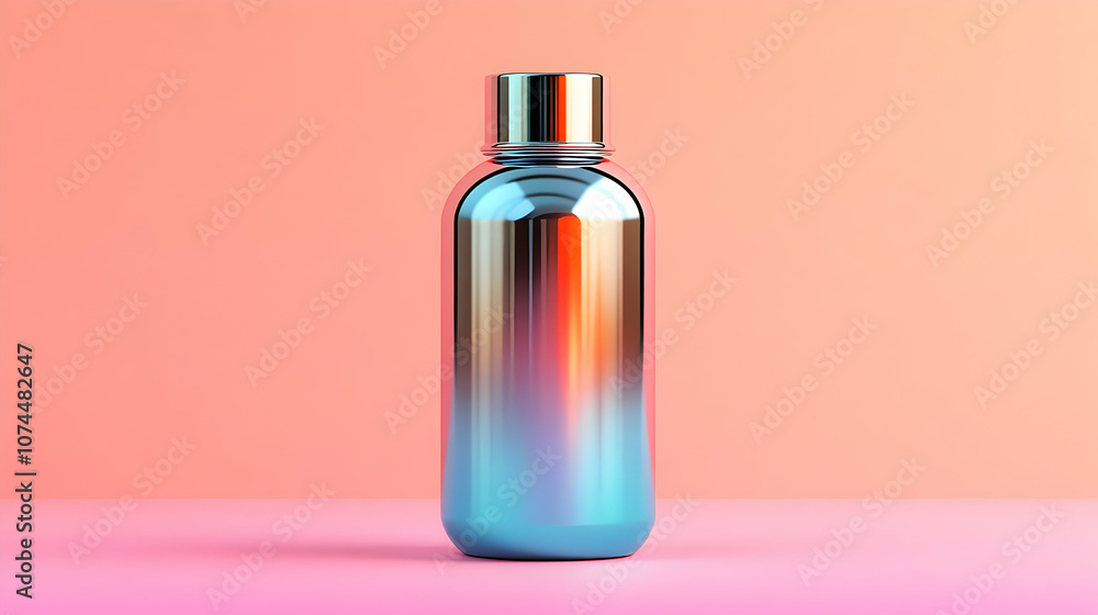 Metallic Bottle on Pink Background - 3D Illustration Metallic Bottle on Pink Background - 3D Illustration