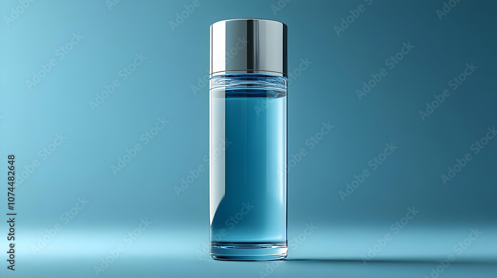 Glass Bottle with Blue Liquid and Silver Cap - 3D Rendering Glass Bottle with Blue Liquid and Silver Cap - 3D Rendering