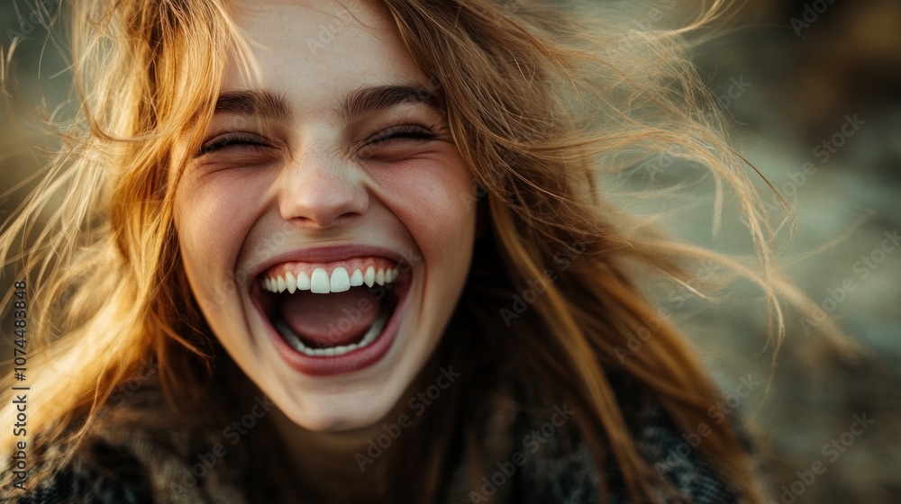 Happy face expression with a delighted reaction, wide smile and laughter, showing warmth and positivity Happy face expression with a delighted reaction, wide smile and laughter, showing warmth and positivity