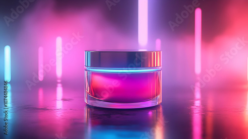 Glass Jar with Neon Lights 3D Illustration