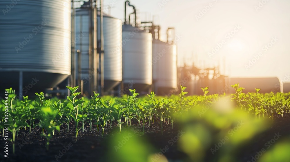 Fototapeta premium Silos near crop field