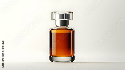 Glass Perfume Bottle with Amber Liquid 3D Illustration