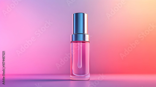 Glass Bottle with Pink Liquid on Gradient Background - 3D Illustration