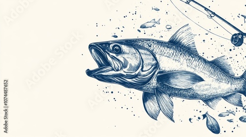 Fishing-themed vector illustrations with hand-drawn sketches, highlighting the sport of catching fish.  photo