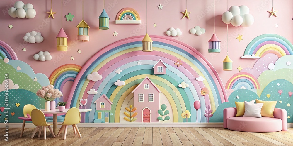 Enchanting Pastel Pink Kids Illustration with Rainbows for Urban Exploration Photography, Perfect for Children’s Rooms and Playful Decor, Evoking Joy and Imagination in a Whimsical Setting Enchanting Pastel Pink Kids Illustration with Rainbows for Urban Exploration Photography, Perfect for Children’s Rooms and Playful Decor, Evoking Joy and Imagination in a Whimsical Setting