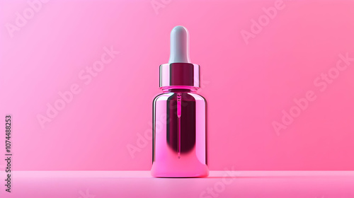 Pink Dropper Bottle on a Pink Background - 3D Illustration