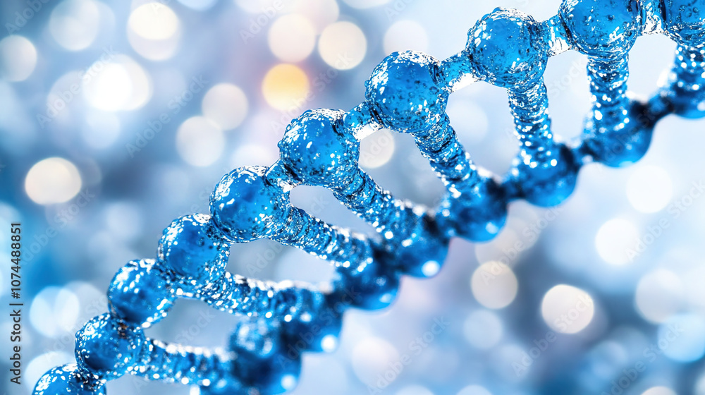 Realistic 3D Double Helix DNA Model on Blue Background with Soft Lighting Effects, Scientific Visualization of Genetic Structure Realistic 3D Double Helix DNA Model on Blue Background with Soft Lighting Effects, Scientific Visualization of Genetic Structure