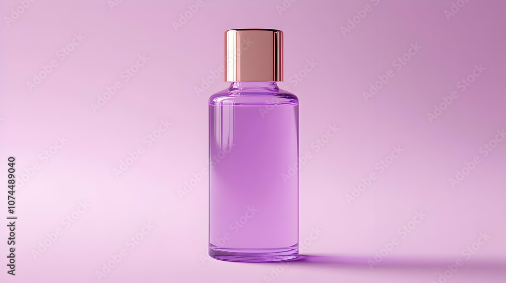 Purple Glass Bottle with Gold Cap on Pink Background Illustration Purple Glass Bottle with Gold Cap on Pink Background Illustration