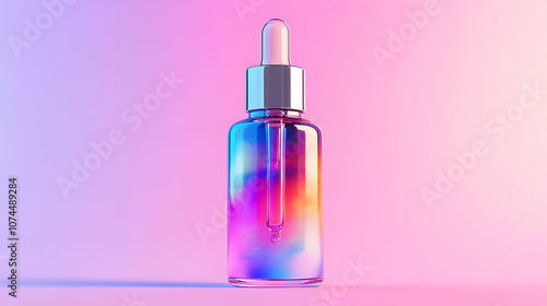 3D Illustration of Glass Dropper Bottle with Colorful Liquid