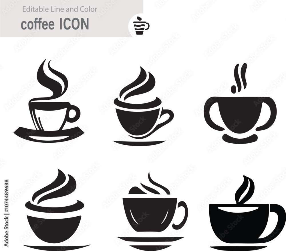 Coffee icon collection - vector outline illustration and silhouette Coffee icon collection - vector outline illustration and silhouette