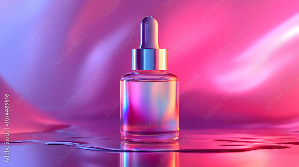 Glass Dropper Bottle on Abstract Pink Background 3D Illustration Glass Dropper Bottle on Abstract Pink Background 3D Illustration