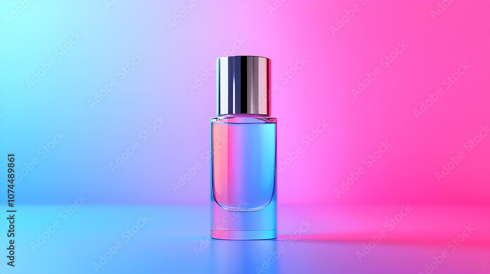 Glass Bottle with Silver Cap on Pink and Blue Background - 3D Illustration Glass Bottle with Silver Cap on Pink and Blue Background - 3D Illustration