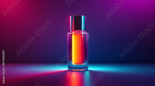 Glass Bottle with Neon Lights - 3D Illustration