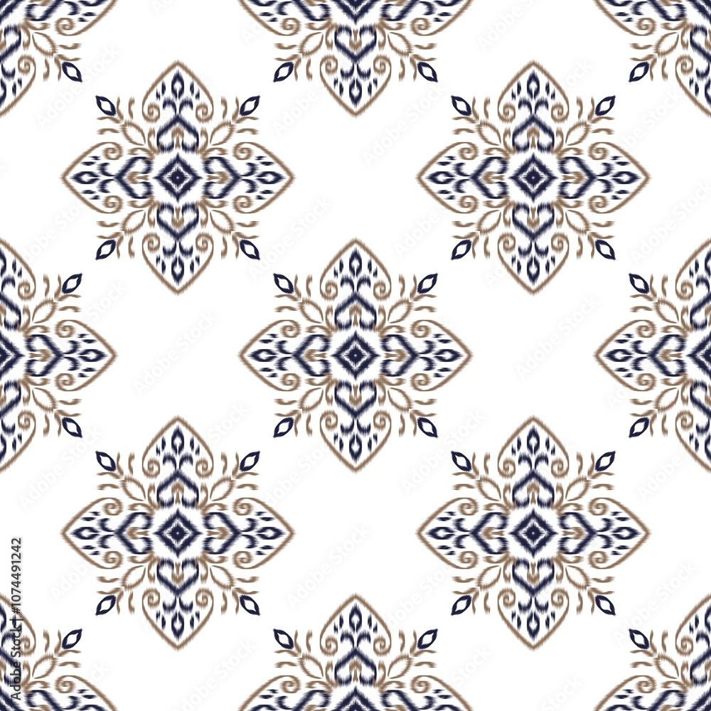 Fototapeta premium Ikat seamless pattern, geometric design, motif ethnic handmade, Ikat ethnic tribal, boho colors seamless wallpaper. Ethnic Ikat abstract background art,