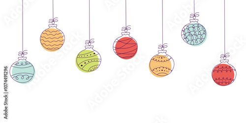 Christmas banner with doodle Christmas tree decorations and free space for text
