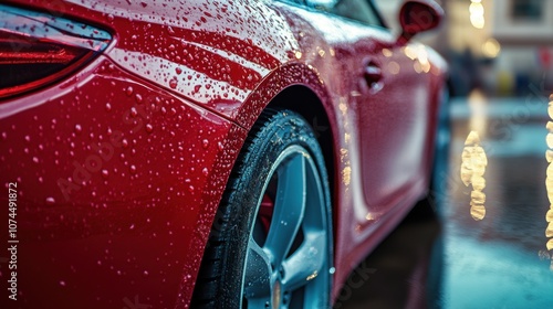 High-gloss finish on vehicle exterior with water droplets photo