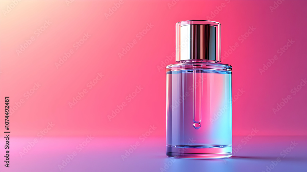 Glass Dropper Bottle Mockup on Pink and Purple Gradient Background - 3D Illustration Glass Dropper Bottle Mockup on Pink and Purple Gradient Background - 3D Illustration